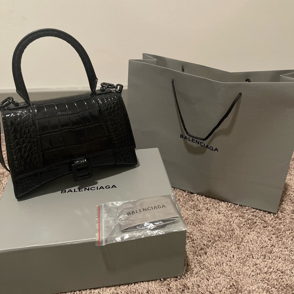 Black croc Balenciaga hour glass bag